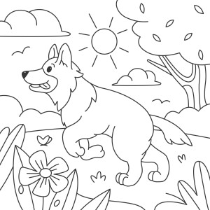 Раскраска волк в лесу в поисках приключений