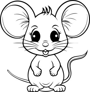 Раскраска очаровательная мышка малышка стоит на задних лапках