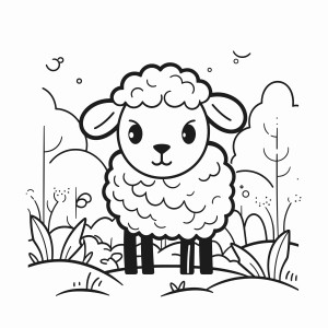 Раскраска маленькая овца в лесу