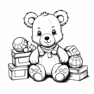 Раскраска кукла медведь сидит в детских игрушках