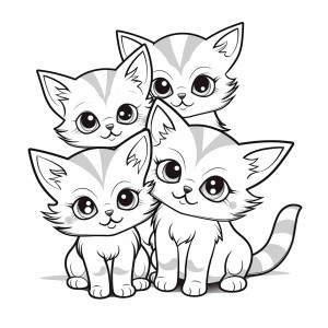 Раскраска четыре котенка
