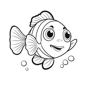 Раскраска рыбка клоун машет плавником и улыбается