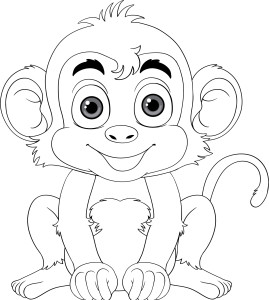 Раскраска фантастическая обезьяна сидит на задних лапках