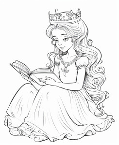 Раскраска очаровательная маленькая принцесса читает книгу