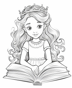 Раскраска звездная красавица принцесса читает книгу