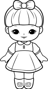 Раскраска кукла девочка Маша в одежде с бантиком на голове