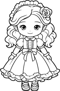 Раскраска кукла принцесса с цветком в волосах