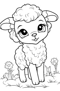 Раскраска милая овечка с полевыми цветами