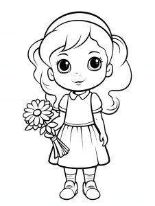 Раскраска кукла с цветком в руке