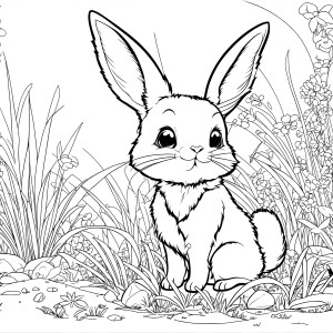 Раскраска фэнтези заяц в траве
