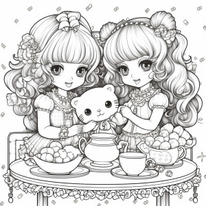 Раскраска принцессы за столом с котиком на руках