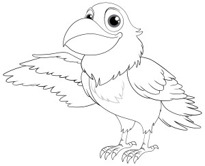 Раскраска попугай с открытым крылом