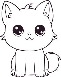 Раскраска ласковый котик с большими глазами