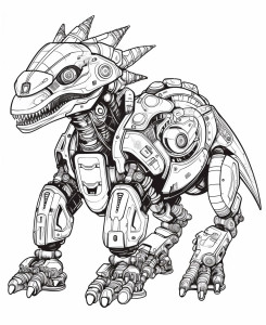 Раскраска робот трансформер динозавр со шлемом и хвостом