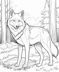 Раскраска волк стоит в лесу на опушке