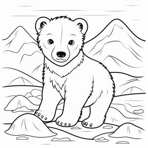 Раскраска маленький медвежонок в горах