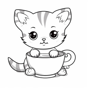 Раскраска котенок с чашкой