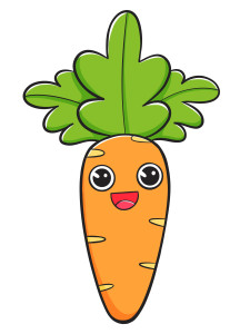 Раскрашенная картинка: морковь с лицом и ботвой