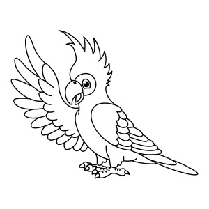 Раскраска экзотический попугай с поднятым крылом