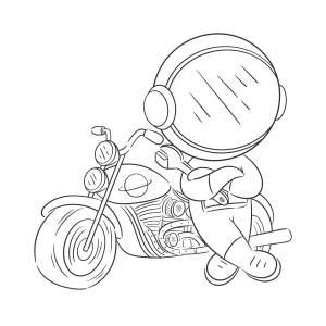 Раскраска байкер в шлеме с мотоциклом