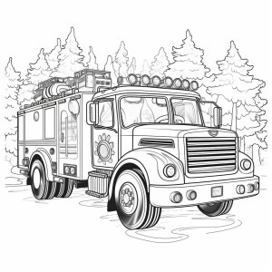 Раскраска пожарная машина на фоне леса