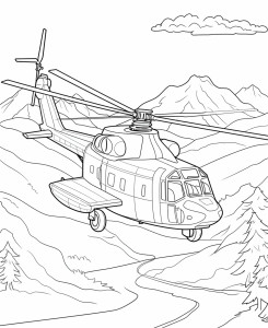 Раскраска вертолет «Одинокий путник в небе»