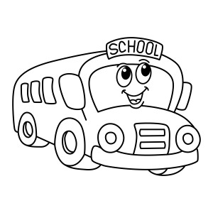 Раскраска мультяшный школьный автобус с лицом
