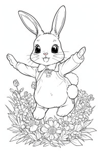 Раскраска заяц на опушке с ромашками с поднятыми лапами