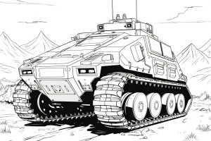 Раскраска боевой танк на горной вершине