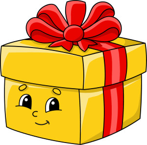 Раскрашенная картинка: подарочная коробка с бантиком и игрушками