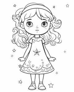 Раскраска кукла девушки в платье со звездой