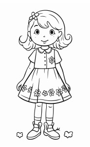 Раскраска милая кукла девочки с юбкой в ромашку