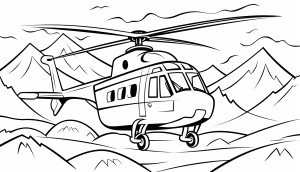 Раскраска вертолет в горах