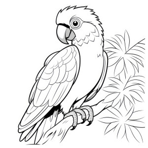 Раскраска очаровательный попугай на ветке