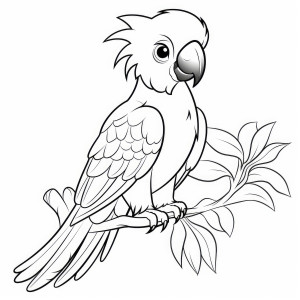Раскраска симпатичный попугайчик на ветке
