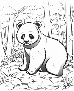 Раскраска медведь панда на фоне леса