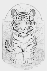 Раскраска тигр в горах