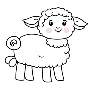 Раскраска маленькая румяная овечка с улыбкой