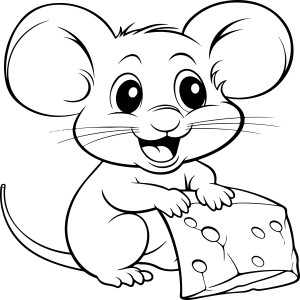 Раскраска счастливая мышь грызун с куском сыра