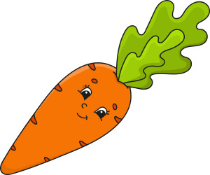 Раскрашенная картинка: сладкая мультяшная морковка улыбается