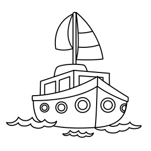 Раскраска иллюстрация маленького корабля