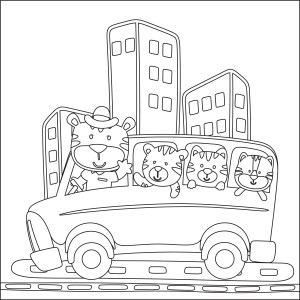 Раскраска автобус с животными