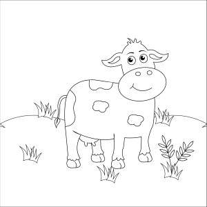 Раскраска любопытная корова стоит в поле