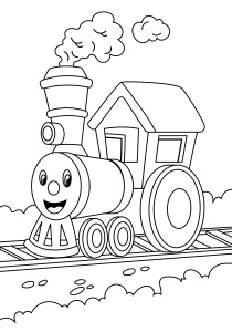 Раскраска поезд с радостным лицом