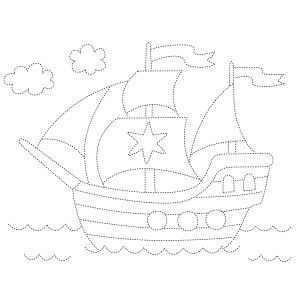 Раскраска корабль по точкам со звездой на парусе