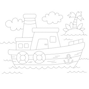 Раскраска кораблик с якорем в море по точкам