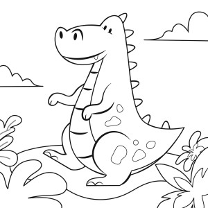 Раскраска динозавр Рекс сидит на поляне