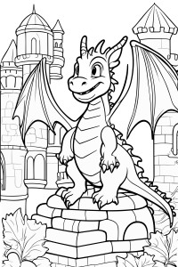 Раскраска сказочный дракон сидит у замка