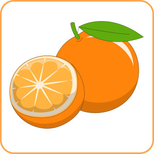 Раскрашенная картинка: апельсин с половинкой по точкам