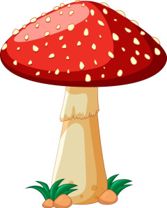 Раскрашенная картинка: большой красный гриб из мультфильма